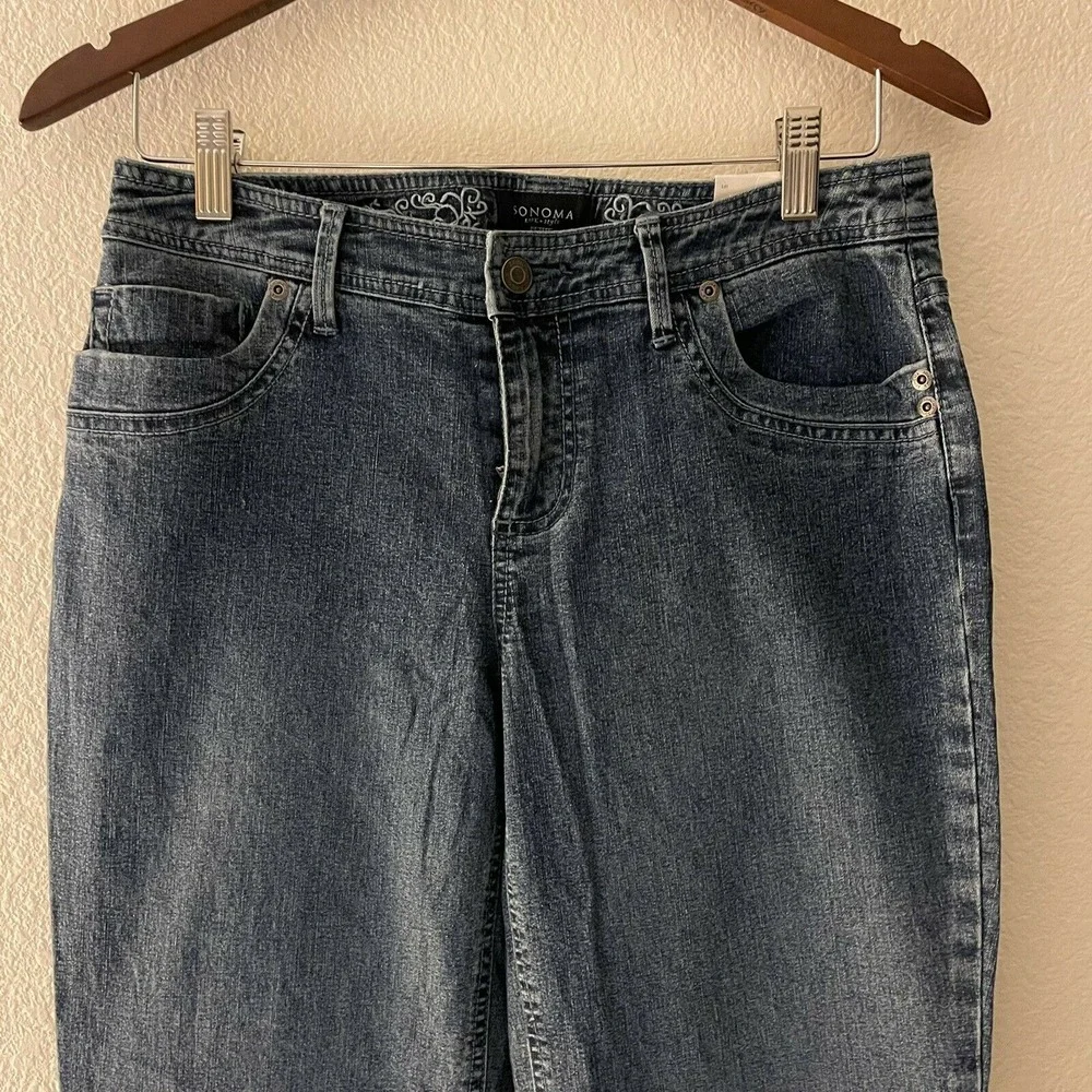 Sonoma Women's Indigo Straight Jeans Size 6P Petite Blue Medium Wash Pant‎